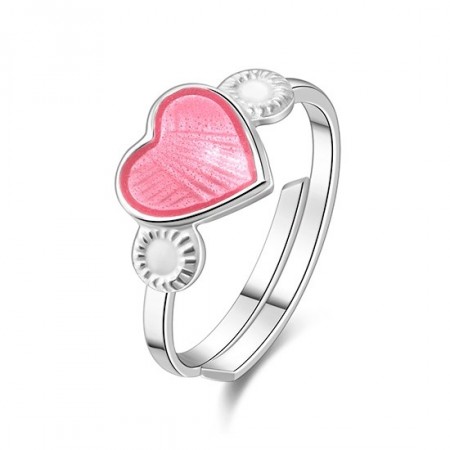 Ring sølv - 8 mm rosa hjerte